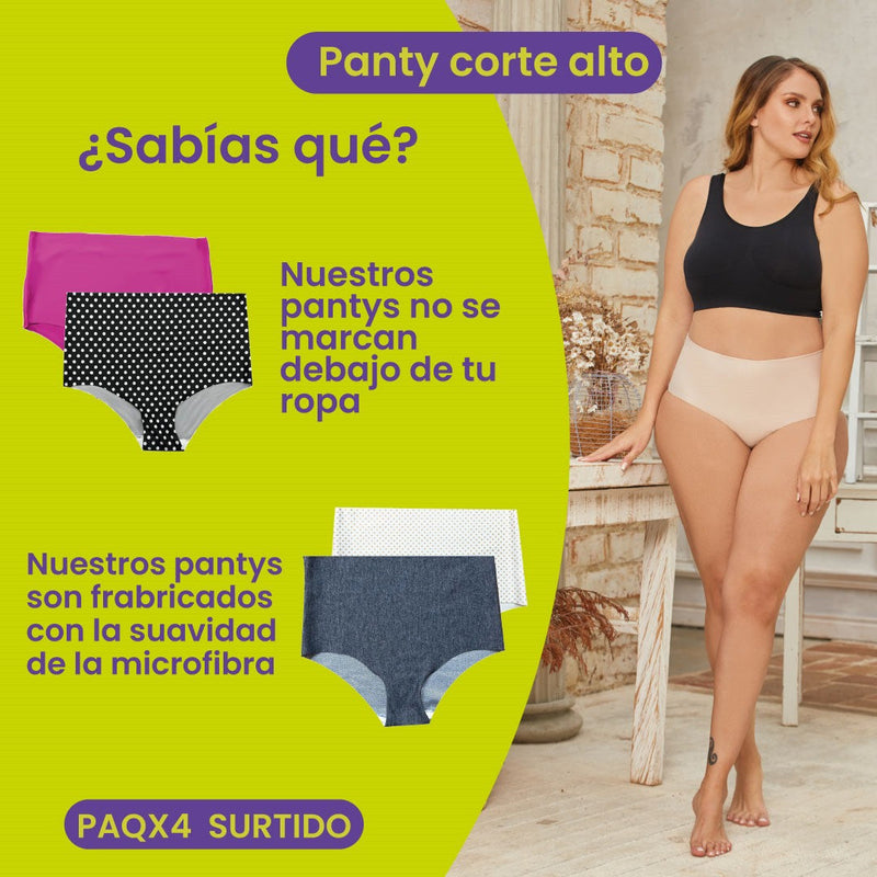 Panty Corte Alto Dama Paqx4 Surtido