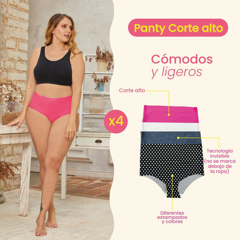 Panty Corte Alto Dama Paqx4 Surtido