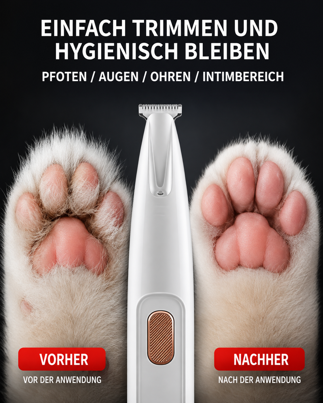 PfotenHerz™ Pfoten Rasierer — Sanfte Pflege für Hund & Katze
